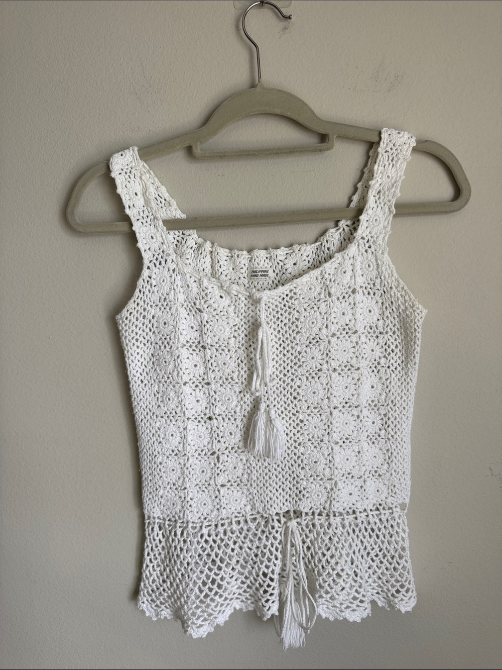 Philippine Handmade White Crochet Tank Top Boho Festival Beach Cotton Women’s S - Picture 3 of 10
